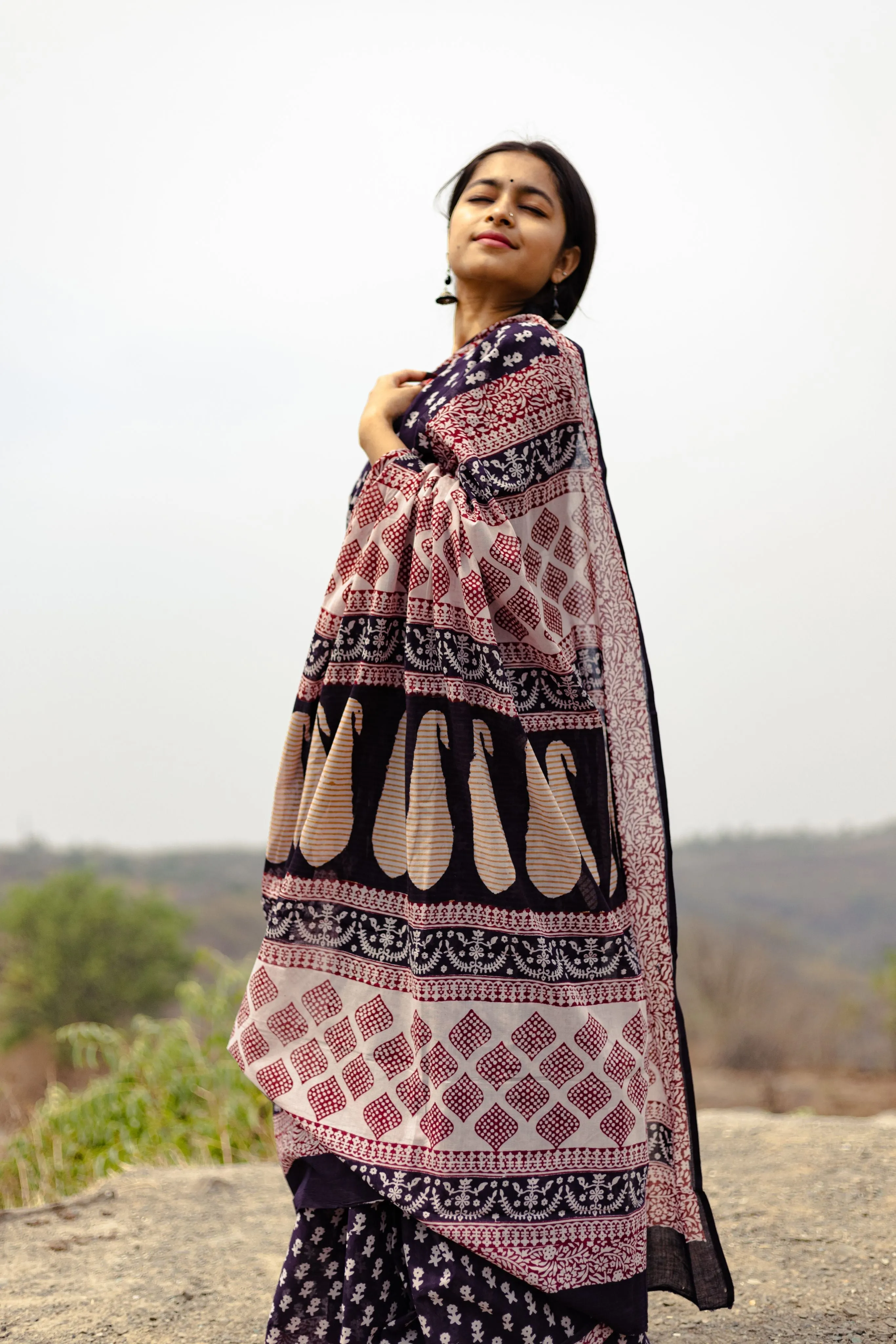 Kaisori Nandana Genda handblockprinted cotton saree