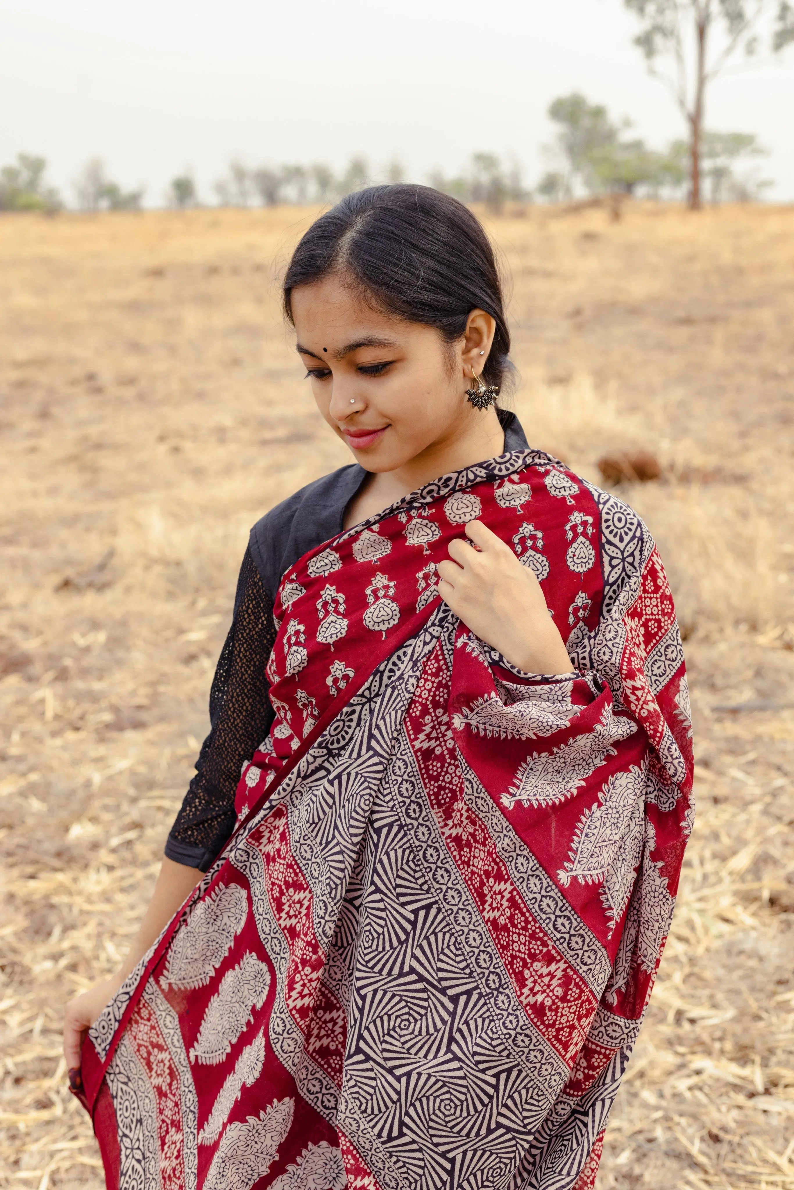 Kaisori Nandana Jhumka handblockprinted cotton saree