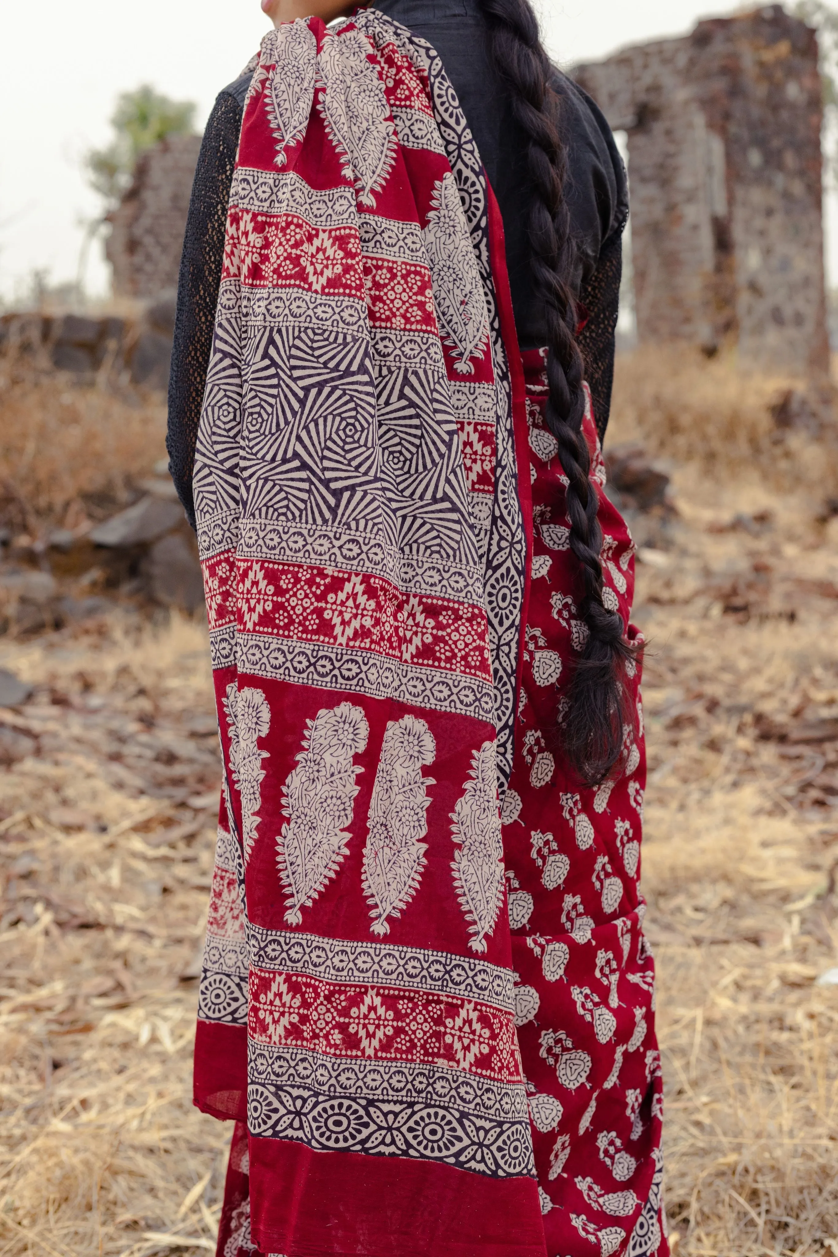 Kaisori Nandana Jhumka handblockprinted cotton saree