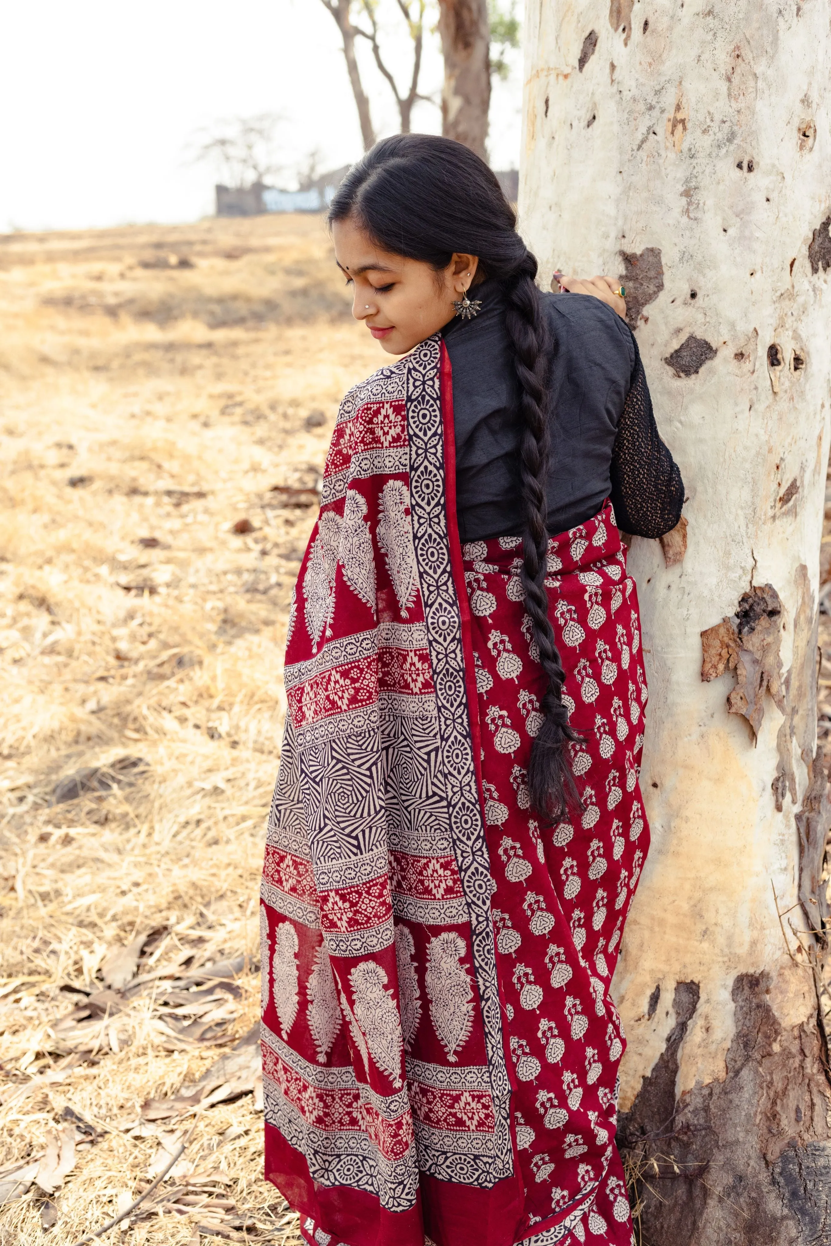 Kaisori Nandana Jhumka handblockprinted cotton saree