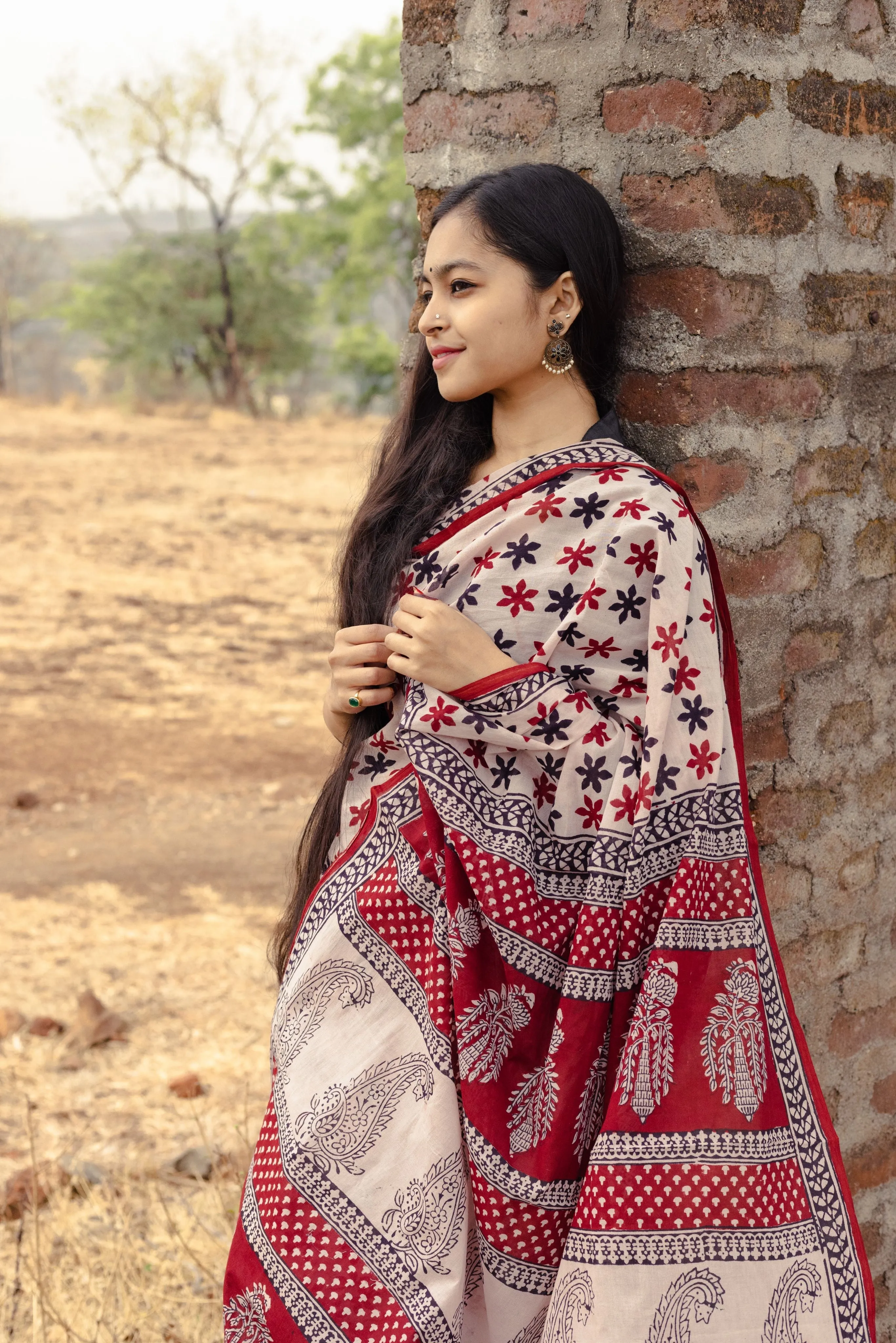 Kaisori Sitara handblockprinted cotton saree