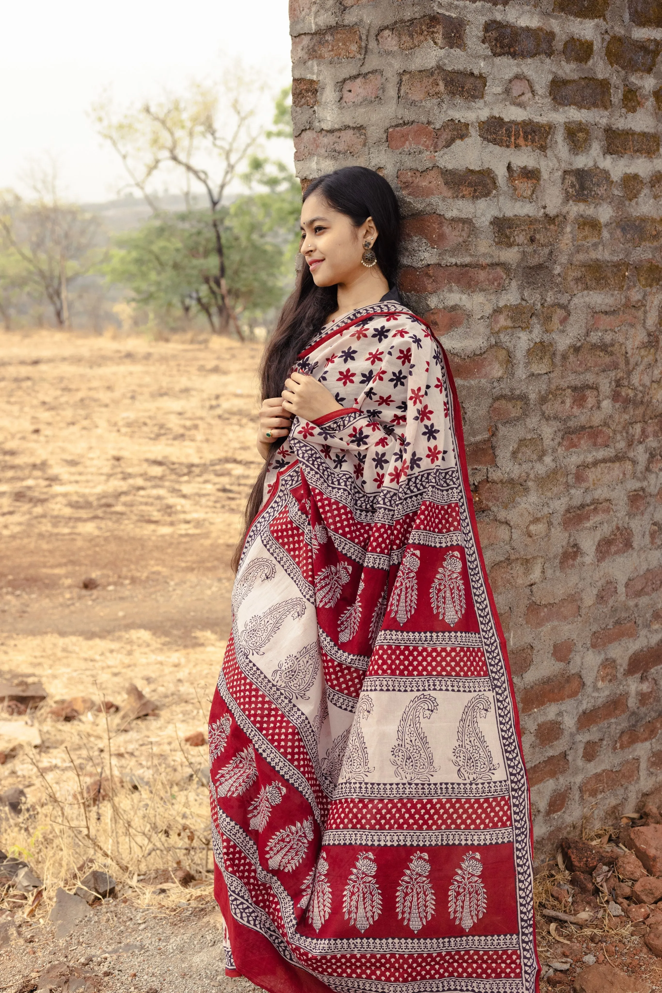 Kaisori Sitara handblockprinted cotton saree