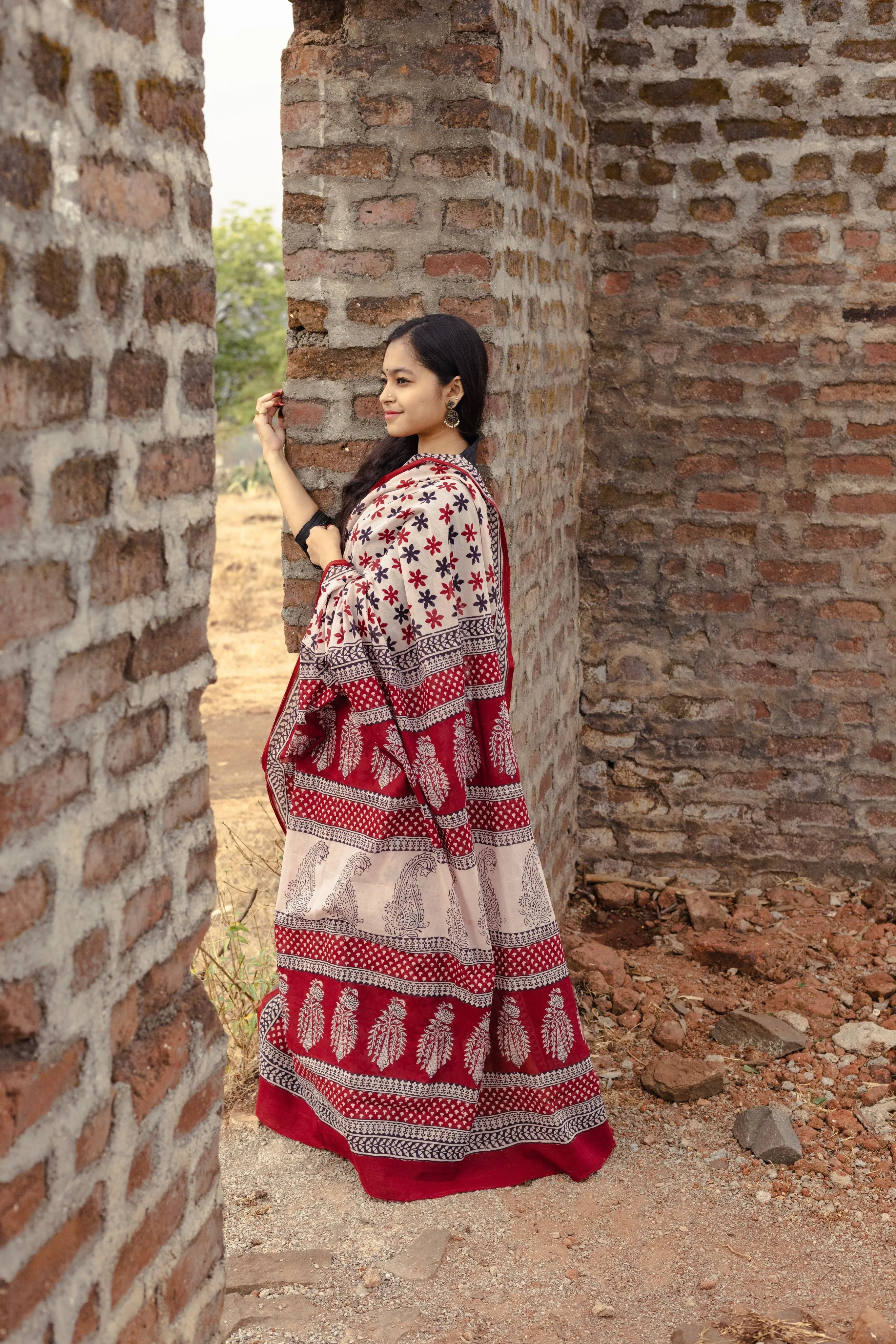 Kaisori Sitara handblockprinted cotton saree