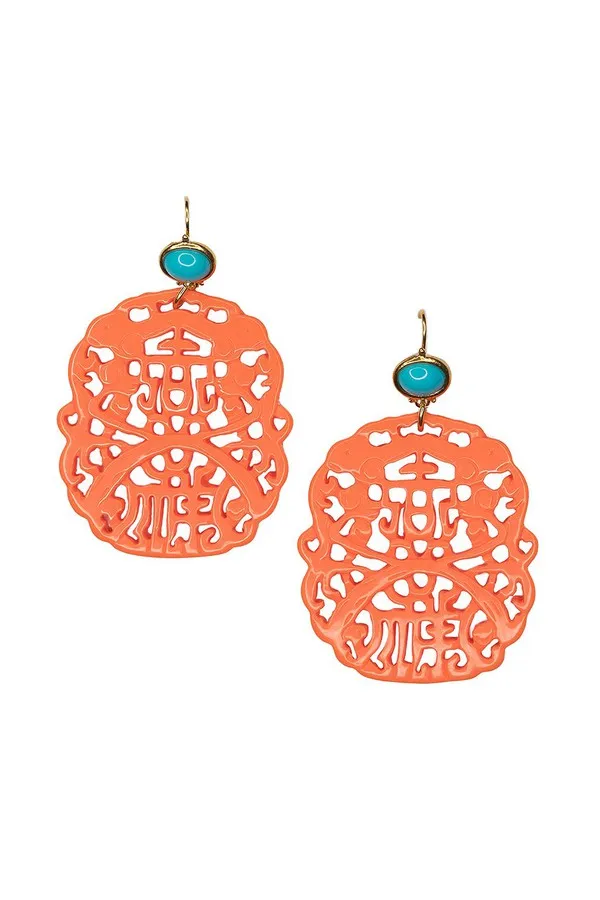 Kenneth Jay Lane Turquoise Top Coral Carved Drop Pierced Earrings