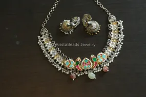 Kundan Fusion Necklace Set - Green Ruby