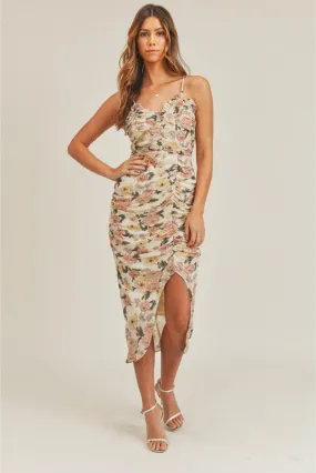 Lauren Florals Ruched Midi Dress