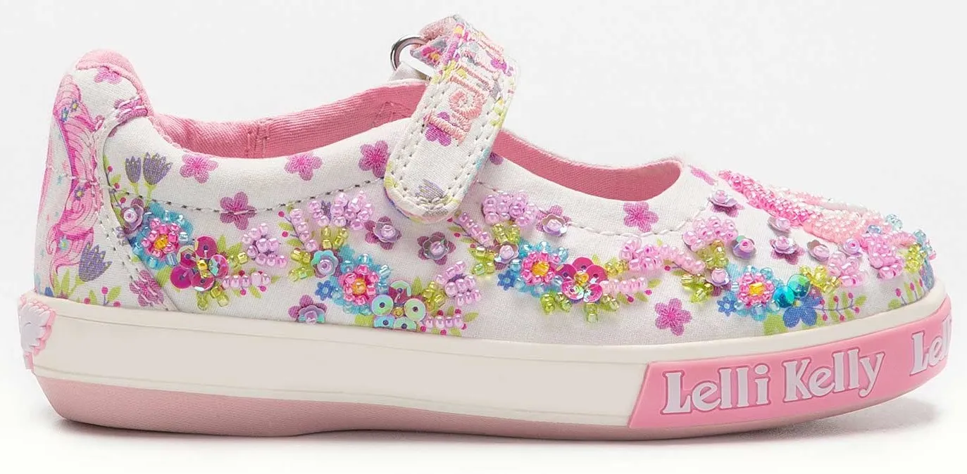 Lelli Kelly LK 2032 Flirence Unicorn White Canvas Dolly Shoes