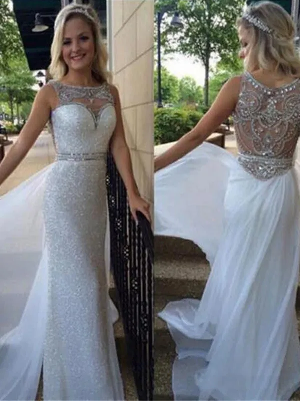 Long Sheath Sleeveless Sparkly Rhinestone Back  Elegant Gorgeous Full Sequins Wedding Party Prom Dress, WD0127