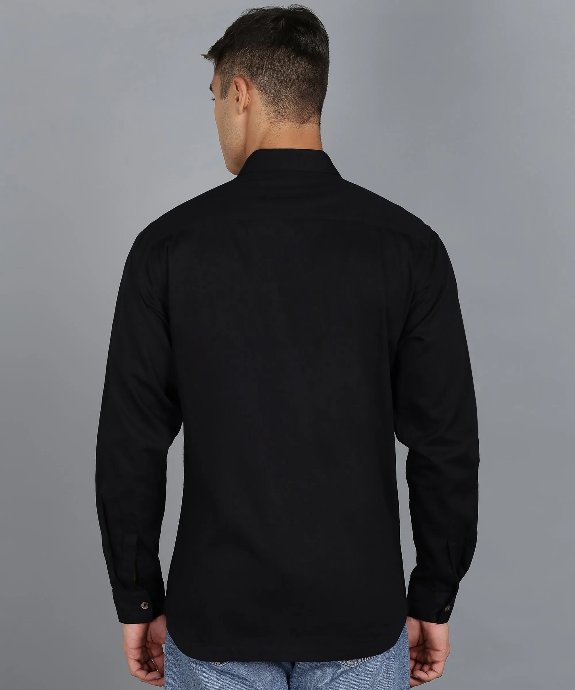 Men's Black Cotton Full Sleeve Slim Fit Casual Solid Shirt