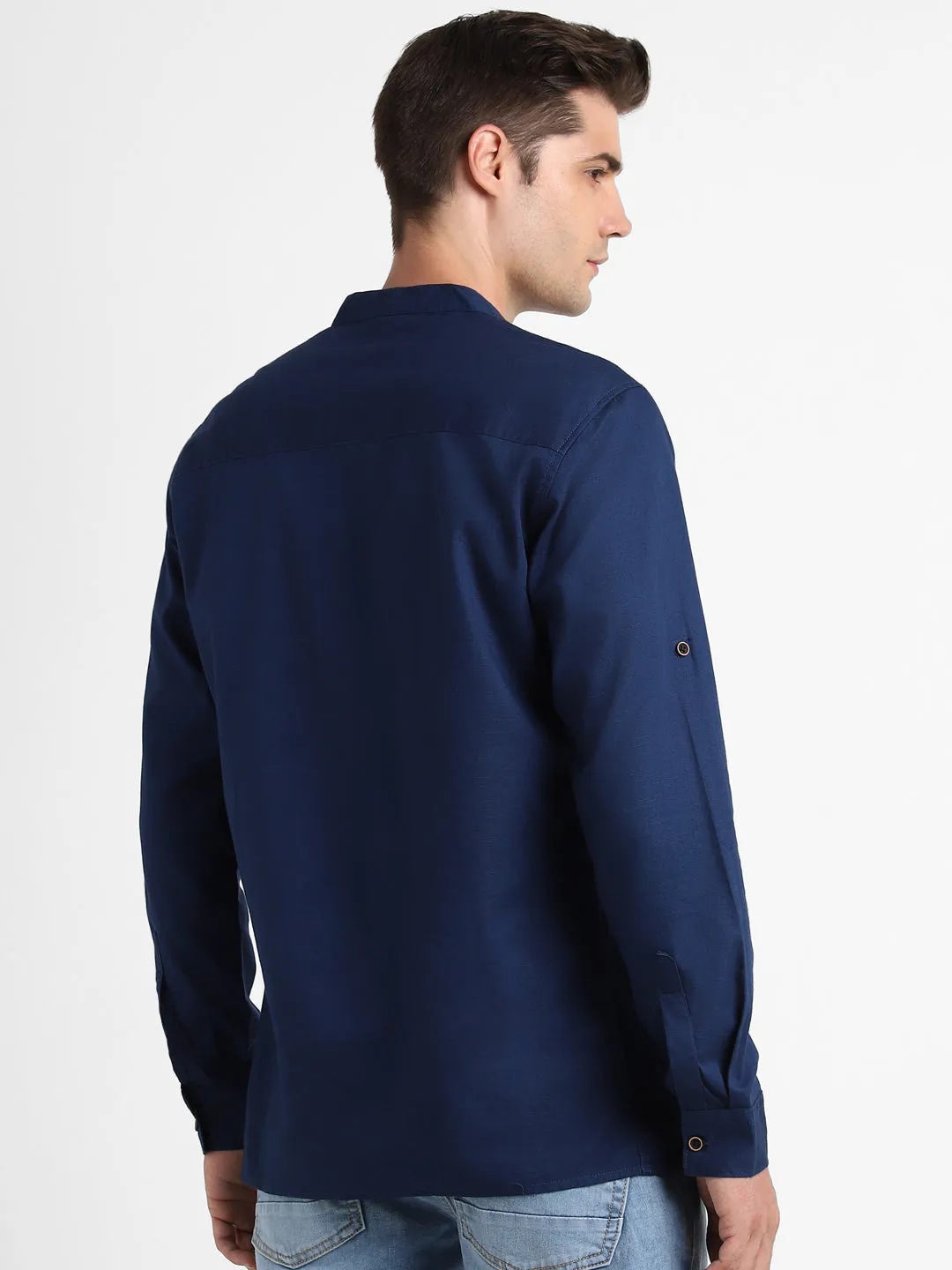 Men's Blue Cotton Full Sleeve Slim Fit Casual Solid Shirt