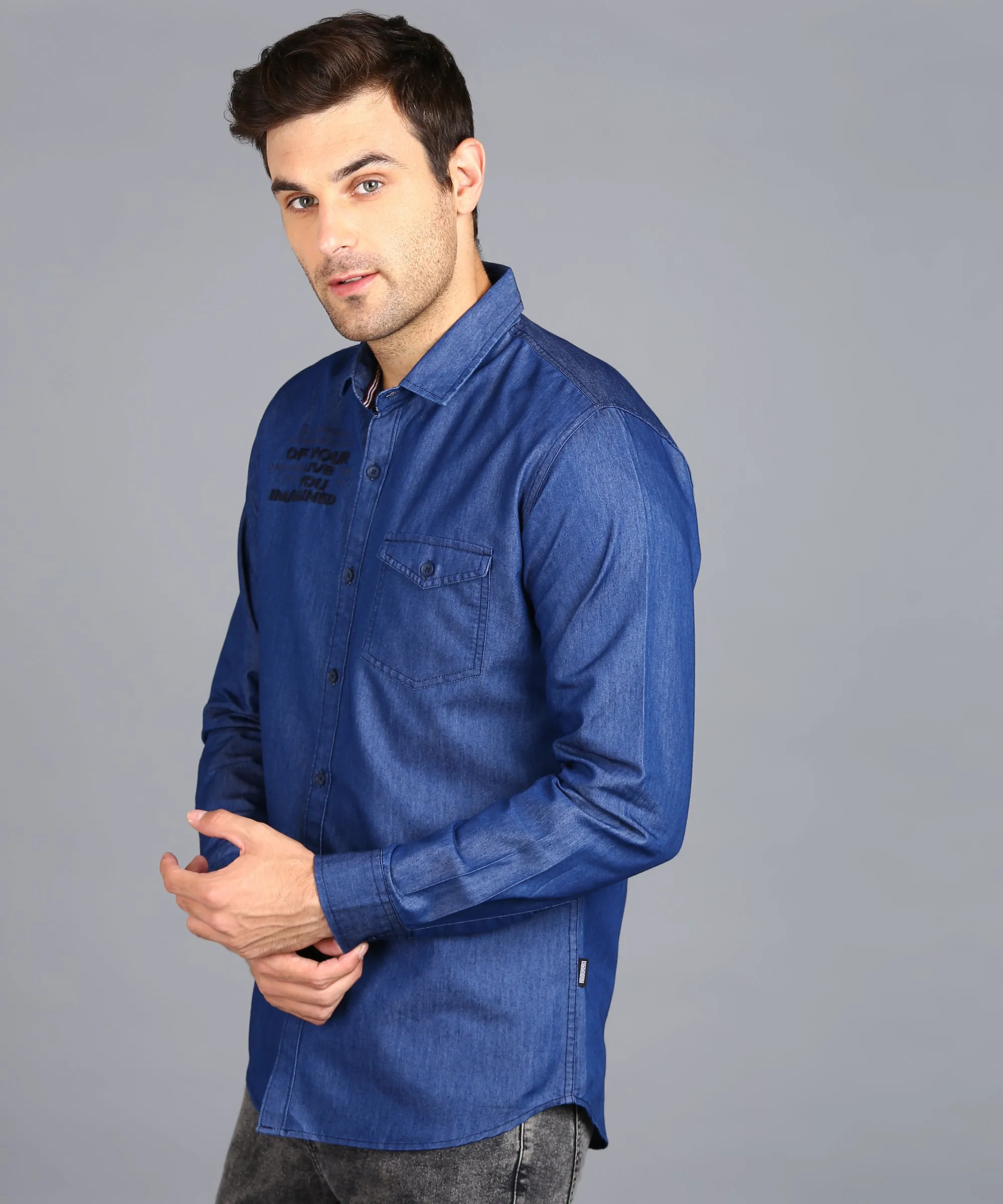 Men's Light Blue Denim Full Sleeve Slim Fit Washed Casual Shirt