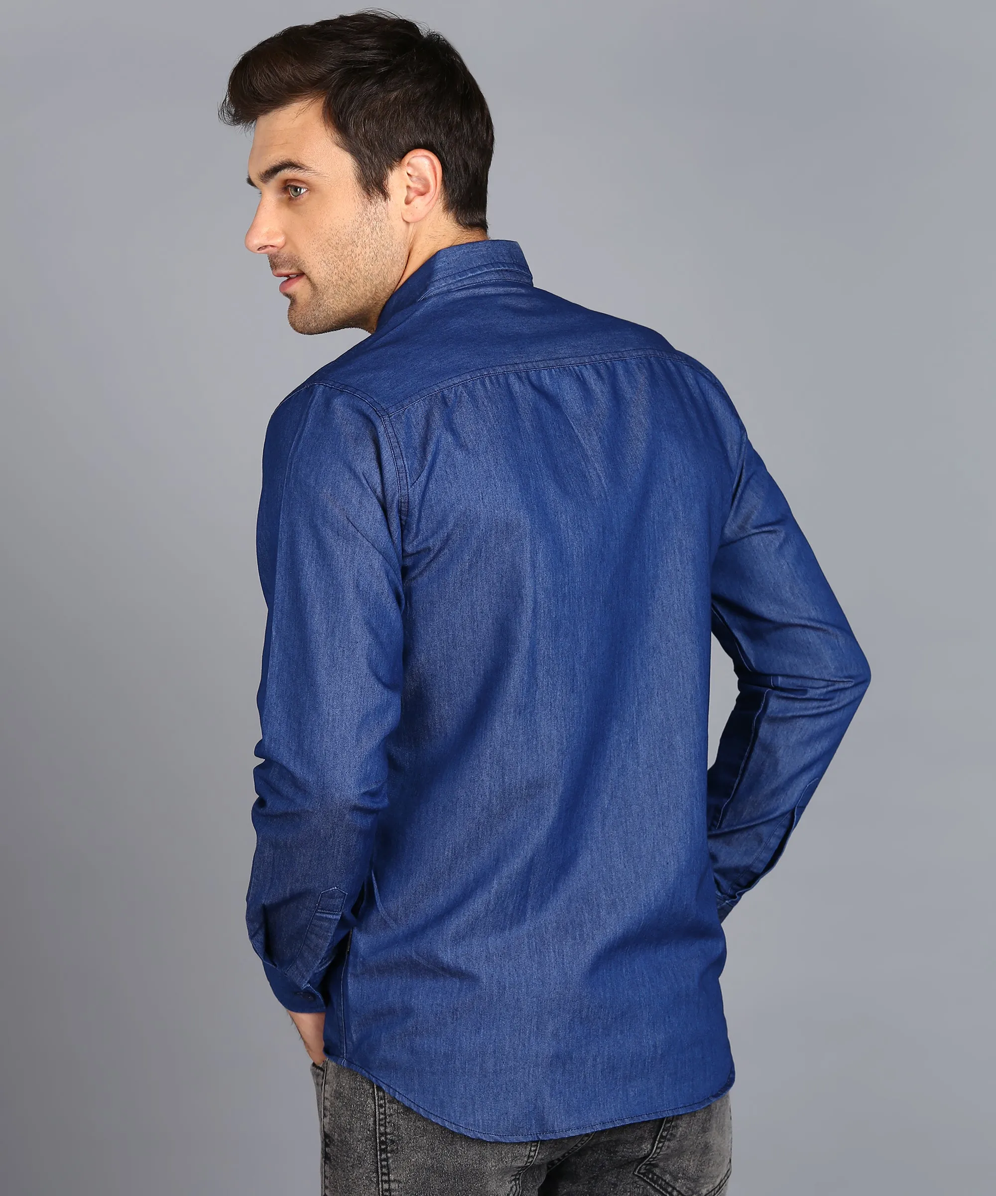 Men's Light Blue Denim Full Sleeve Slim Fit Washed Casual Shirt