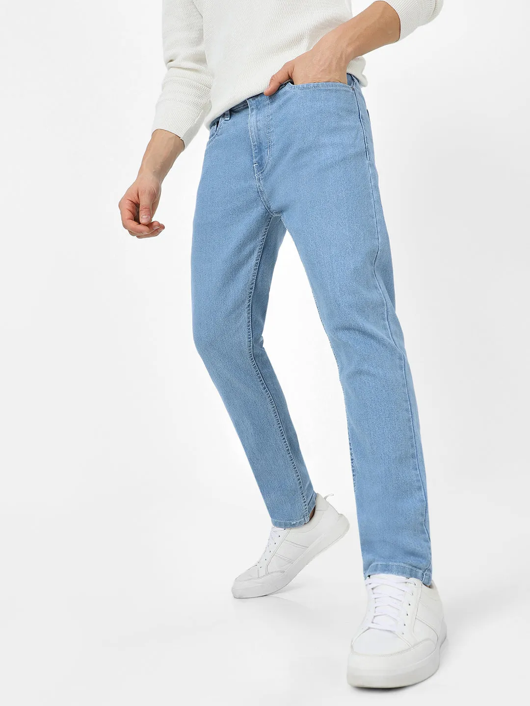 Men's Light Blue Slim Fit Denim Jeans Stretchable