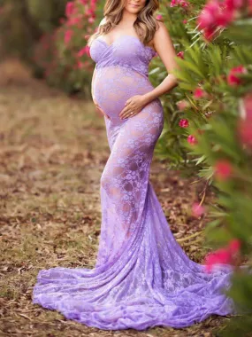 Momnfancy Bandeau Sheer Bodycon Mermaid Plus Size Maternity For Babyshower Maxi Dress