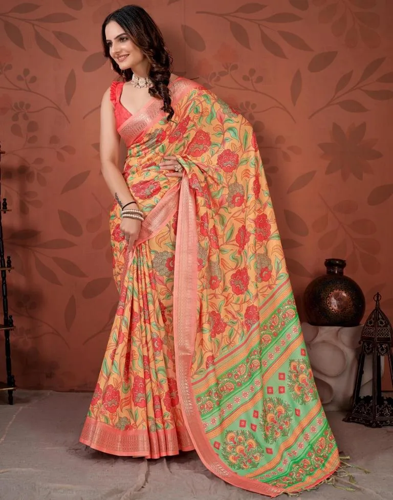 Multicoloured Printed Cotton Saree