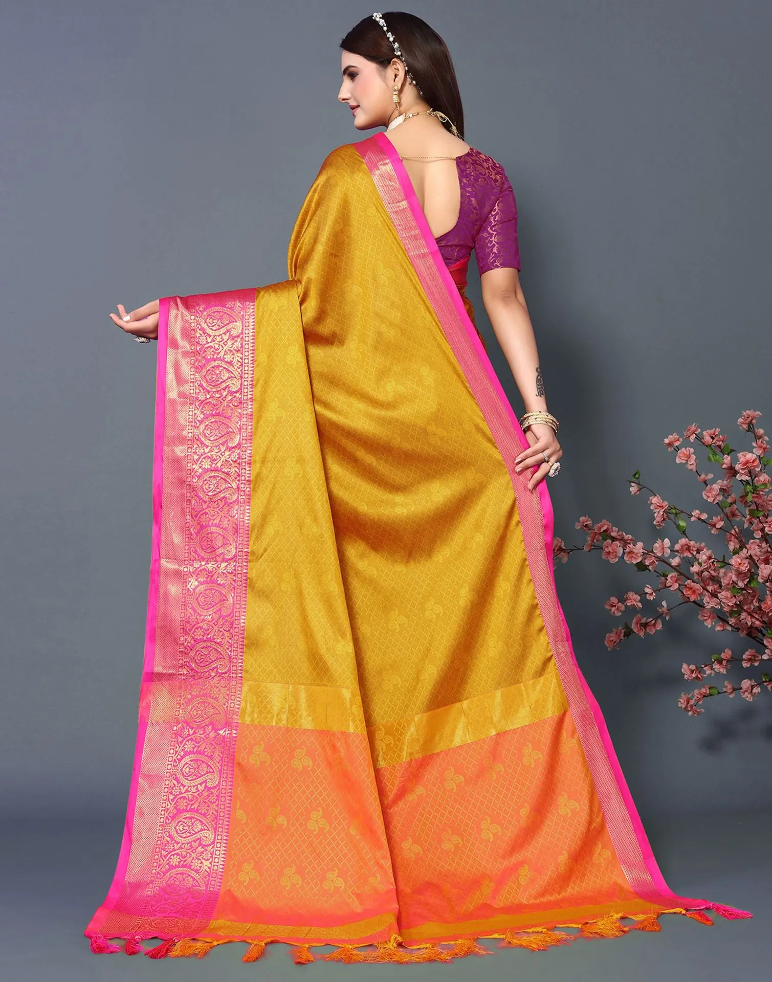 Mustard Cotton Saree