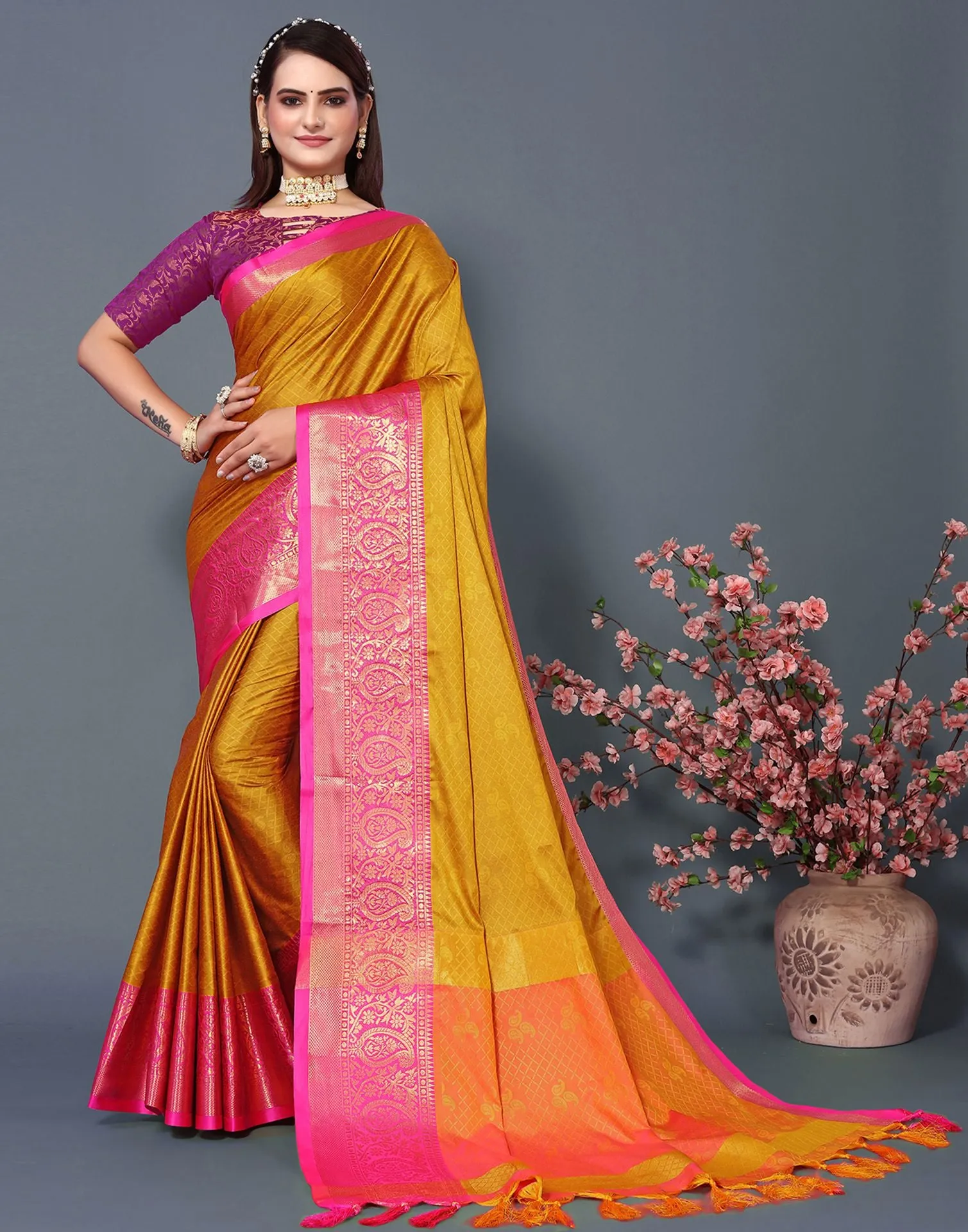 Mustard Cotton Saree