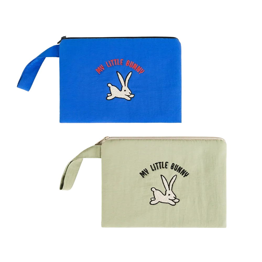 My Little Bunny Graphic Embroidery Airy Hand Strap Pouches Slim Pencil Cases Ultra Light Stationery School Office Cosmetics Bags