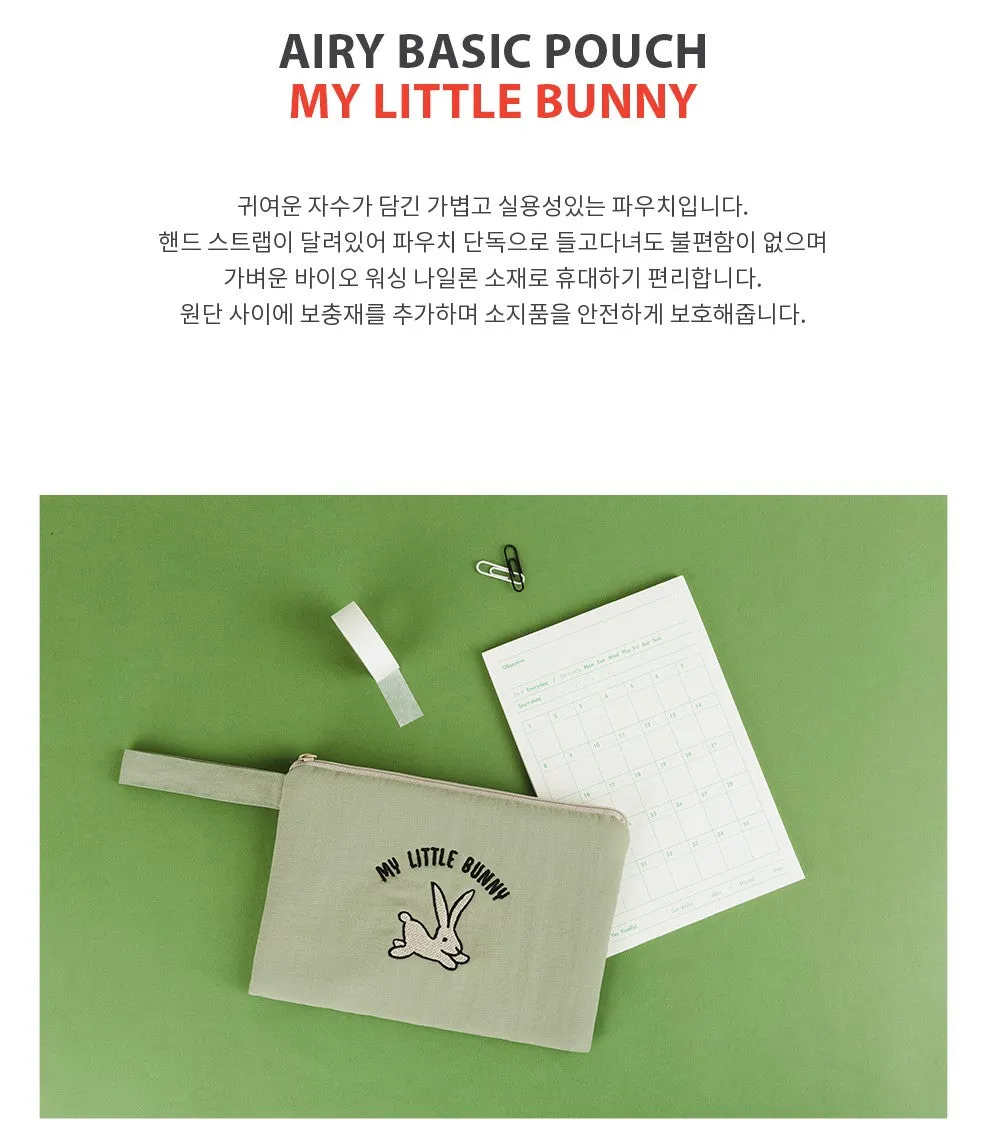 My Little Bunny Graphic Embroidery Airy Hand Strap Pouches Slim Pencil Cases Ultra Light Stationery School Office Cosmetics Bags