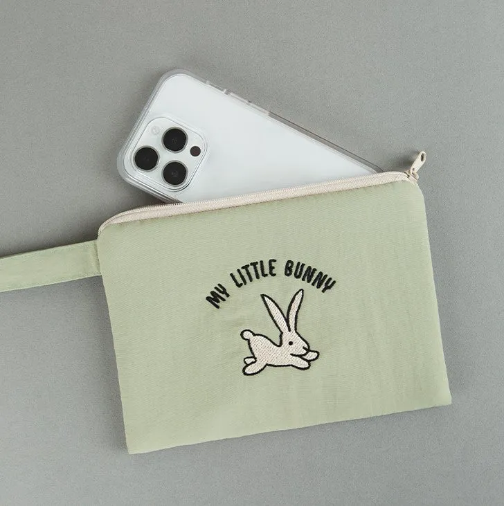 My Little Bunny Graphic Embroidery Airy Hand Strap Pouches Slim Pencil Cases Ultra Light Stationery School Office Cosmetics Bags