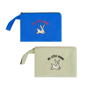 My Little Bunny Graphic Embroidery Airy Hand Strap Pouches Slim Pencil Cases Ultra Light Stationery School Office Cosmetics Bags