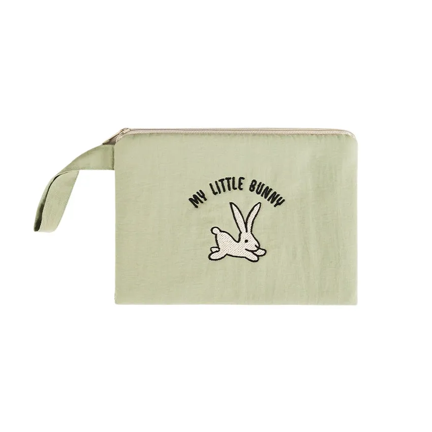 My Little Bunny Graphic Embroidery Airy Hand Strap Pouches Slim Pencil Cases Ultra Light Stationery School Office Cosmetics Bags