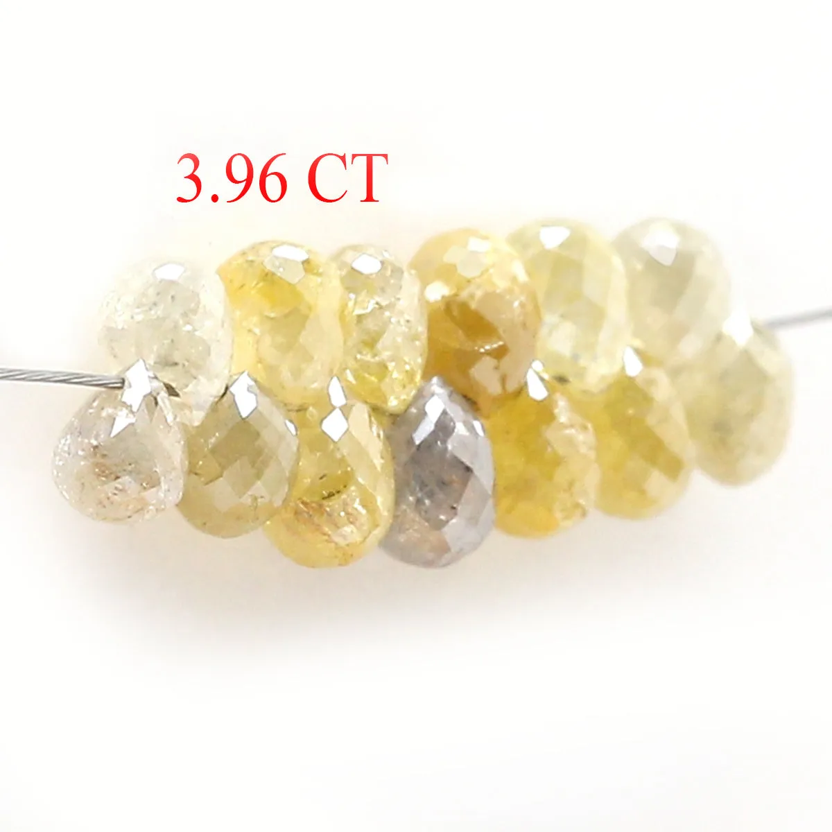 Natural Loose Briolette Yellow Grey Color Diamond 3.96 CT 3.00 MM Briolette Shape Rose Cut Diamond L1779