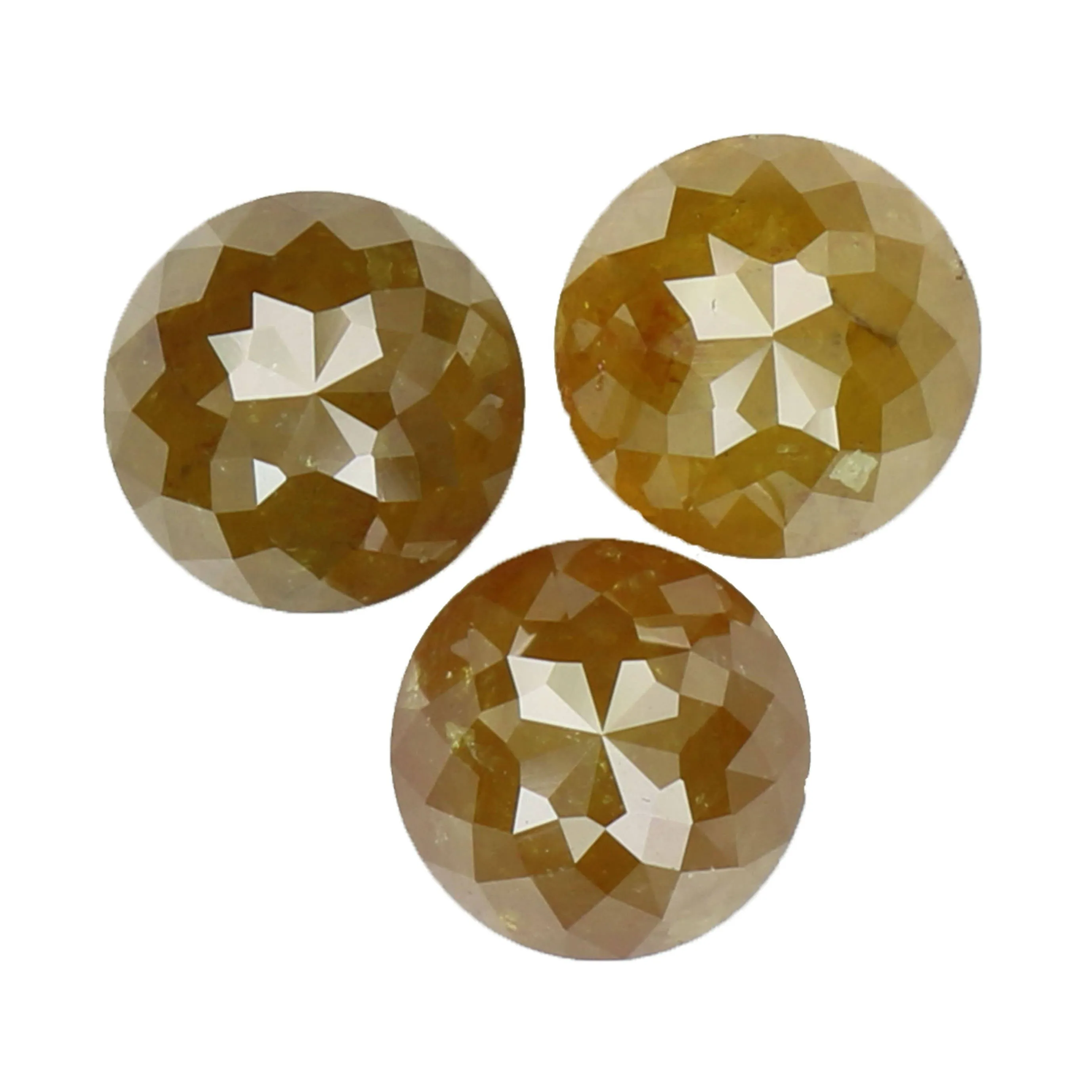 Natural Loose Diamond Round Rose Cut Yellow Coffee Color I3 Clarity 3 Pcs 1.94 Ct L6528