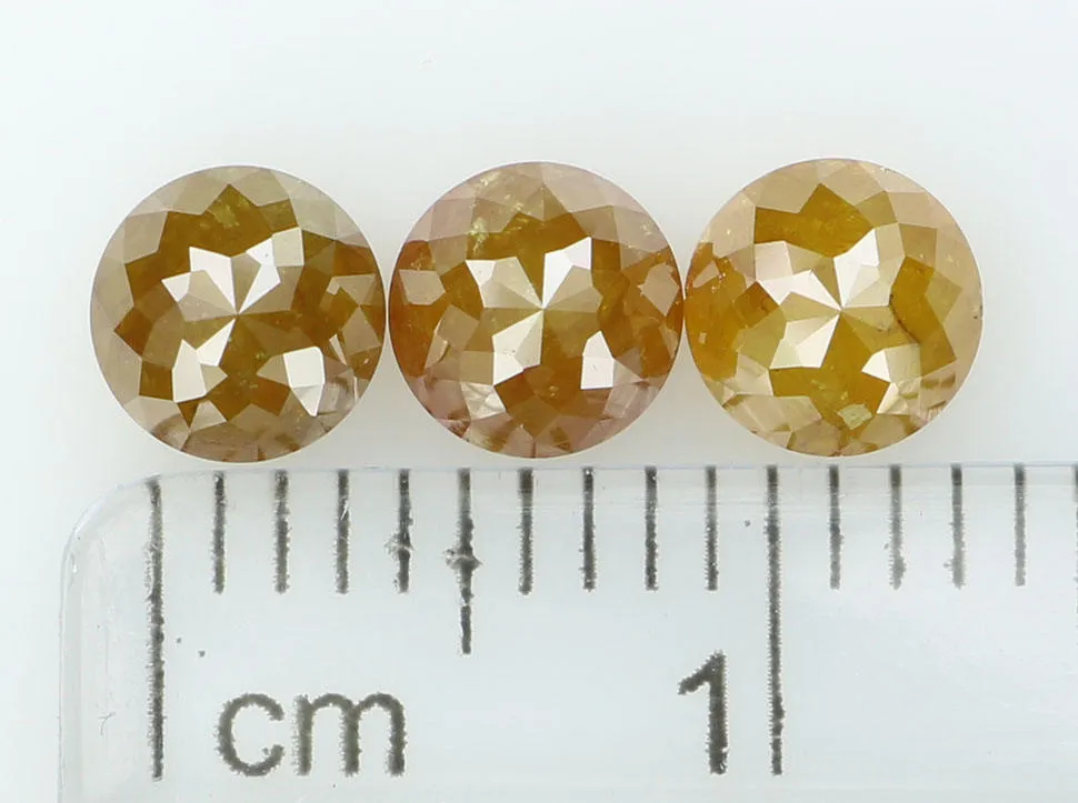 Natural Loose Diamond Round Rose Cut Yellow Coffee Color I3 Clarity 3 Pcs 1.94 Ct L6528