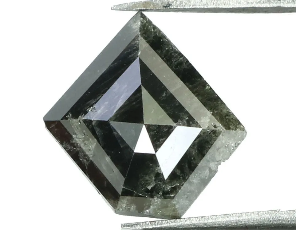 Natural Loose Diamond Shield Black Grey Salt And Pepper Color I3 Clarity 9.20 MM 1.59 Ct KR1267