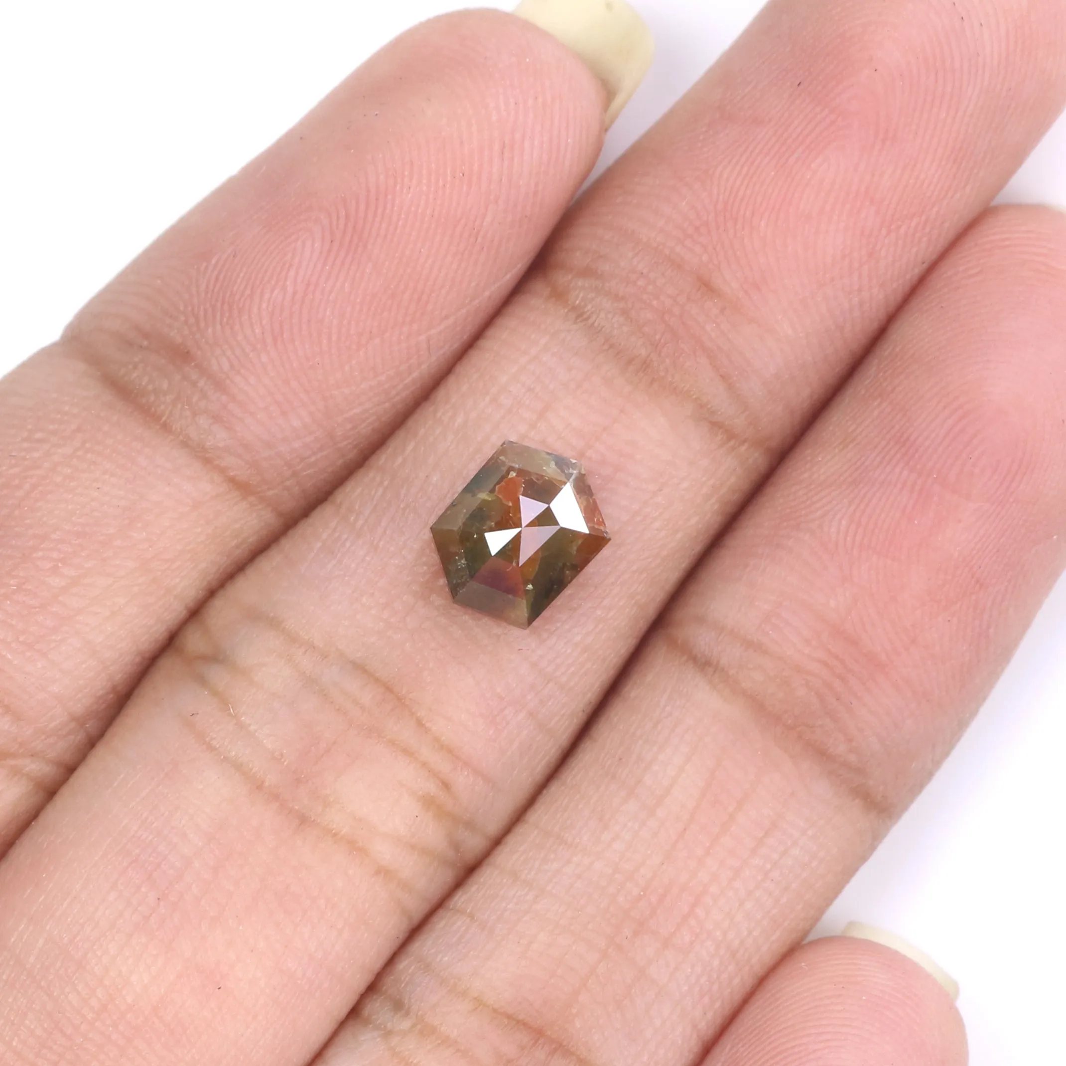 Natural Loose Hexagon Brown Color Diamond 1.32 CT 7.47 MM Hexagon Shape Rose Cut Diamond KR2522