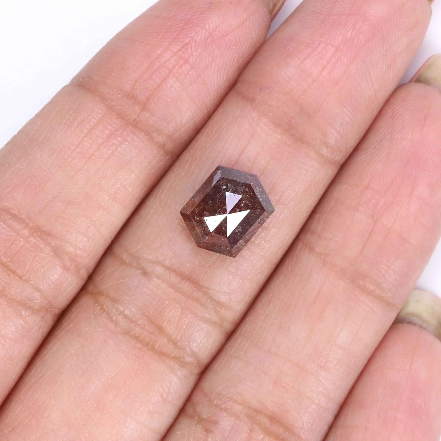 Natural Loose Hexagon Brown Color Diamond 2.66 CT 9.40 MM Hexagon Shape Rose Cut Diamond L2186