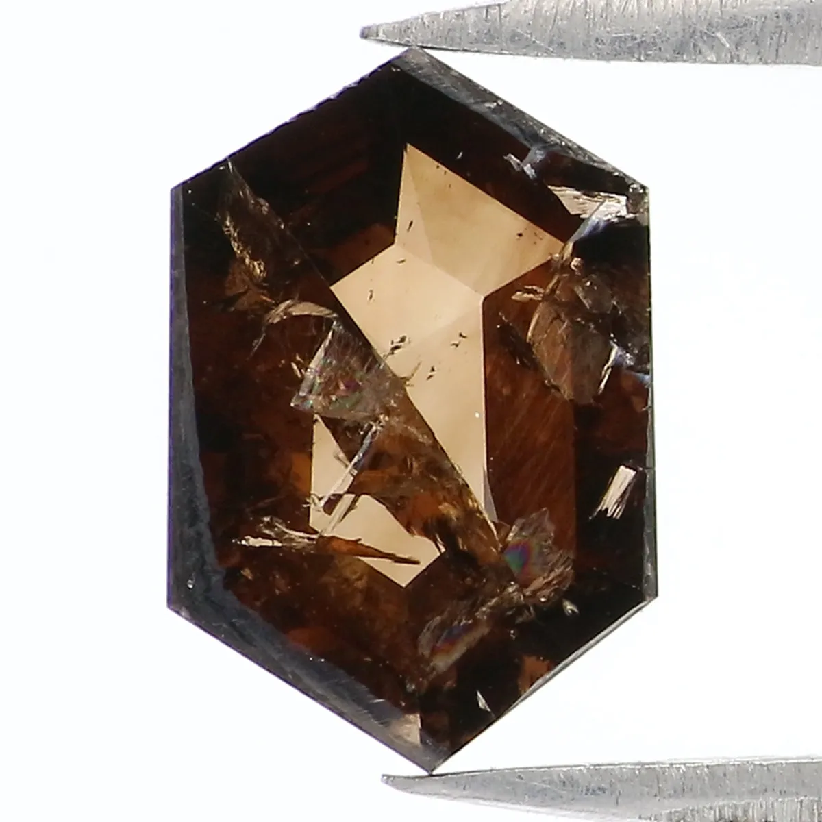 Natural Loose Hexagon Deep Brown Color Diamond 1.08 CT  8.70 MM Hexagon Shape Rose Cut Diamond KR1818