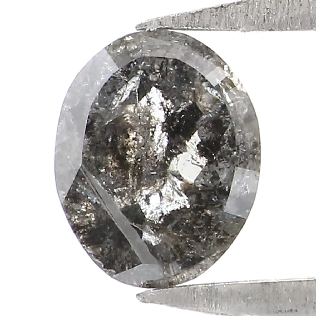 Natural Loose Oval Salt And Pepper Diamond Black Grey Color 0.36 CT 4.85 MM Oval Shape Rose Cut Diamond KR2502