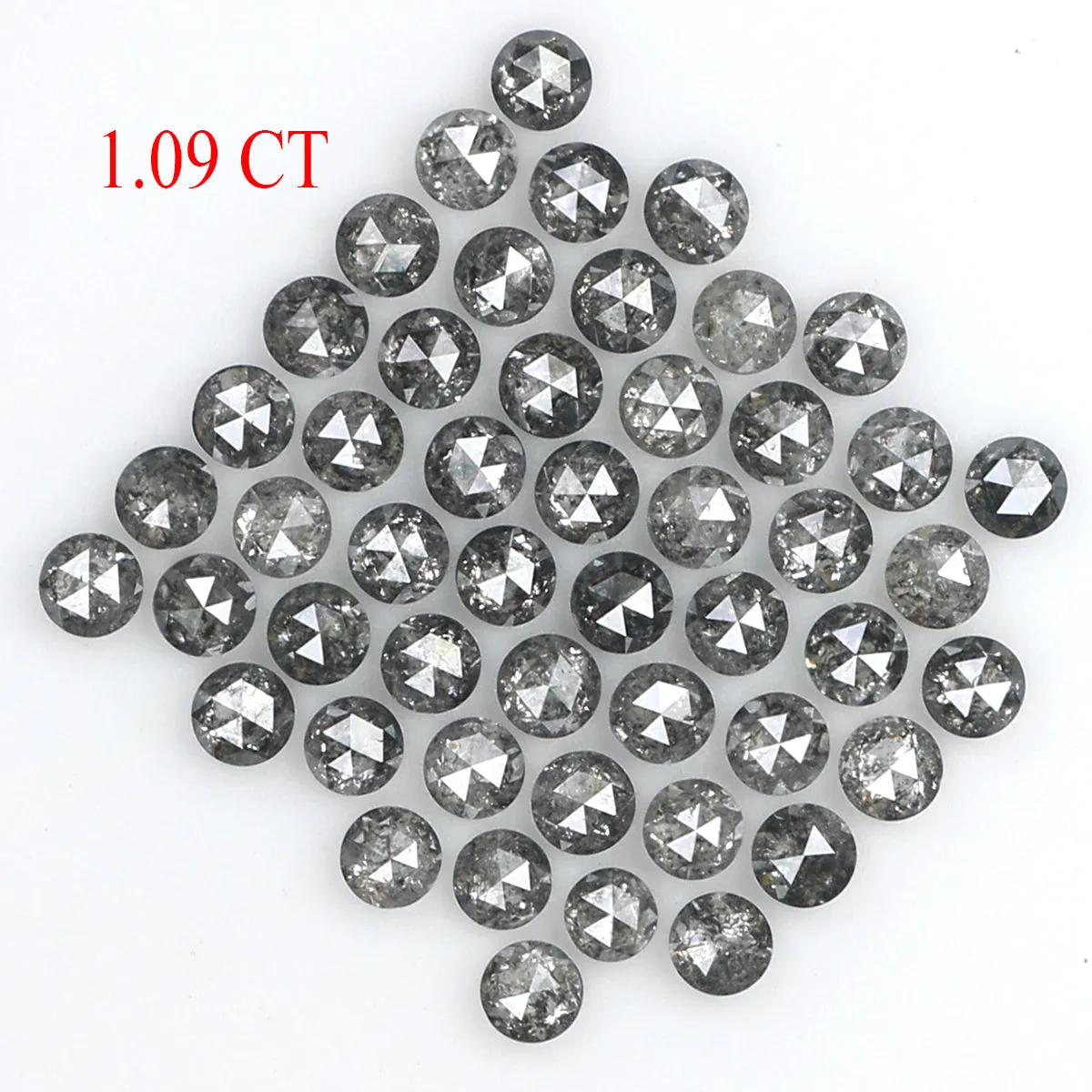 Natural Loose Round Rose Cut Salt And Pepper Diamond Black Grey Color 1.09 CT 1.60 MM Rose Cut Shape Diamond L1820