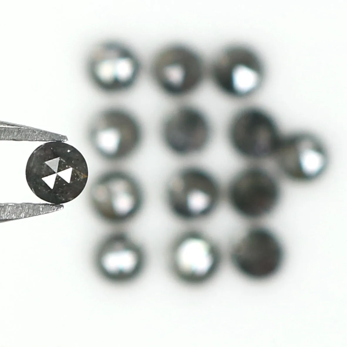 Natural Loose Round Rose Cut Salt And Pepper Diamond Black Grey Color 1.41 CT 2.70 MM Rose Cut Shape Diamond L1824