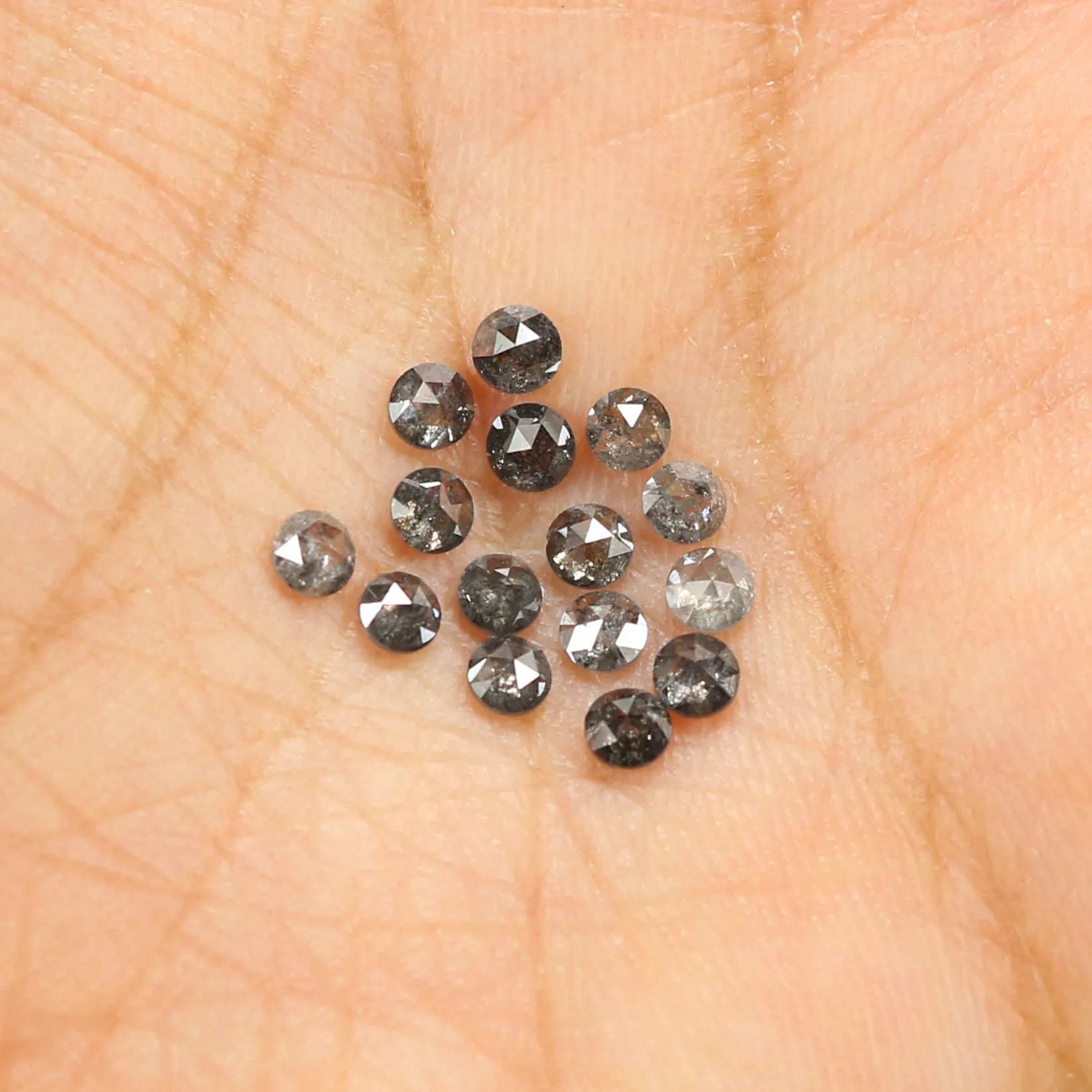 Natural Loose Round Rose Cut Salt And Pepper Diamond Black Grey Color 1.45 CT 2.70 MM Rose Cut Shape Diamond KDL1822