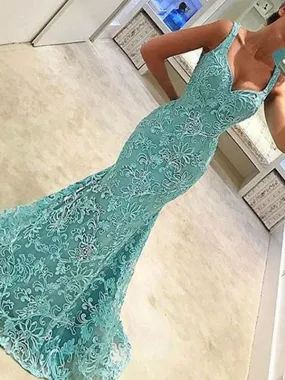 Newest Charming Green Lace Mermaid Sweetheart Sexy Evening Party Bridal Gown Prom Dresses,PD0084