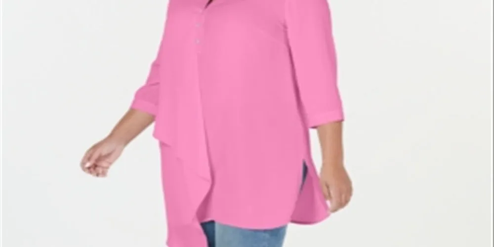 NY Collection Women's Asymmetrical Tunic Top Pink Size 1X