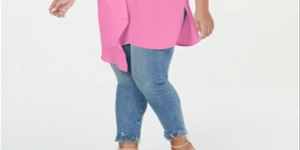 NY Collection Women's Asymmetrical Tunic Top Pink Size 1X