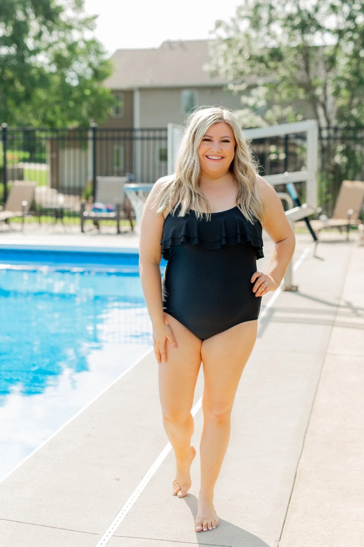 One Piece Ruffle Swimsuit- Solid Black