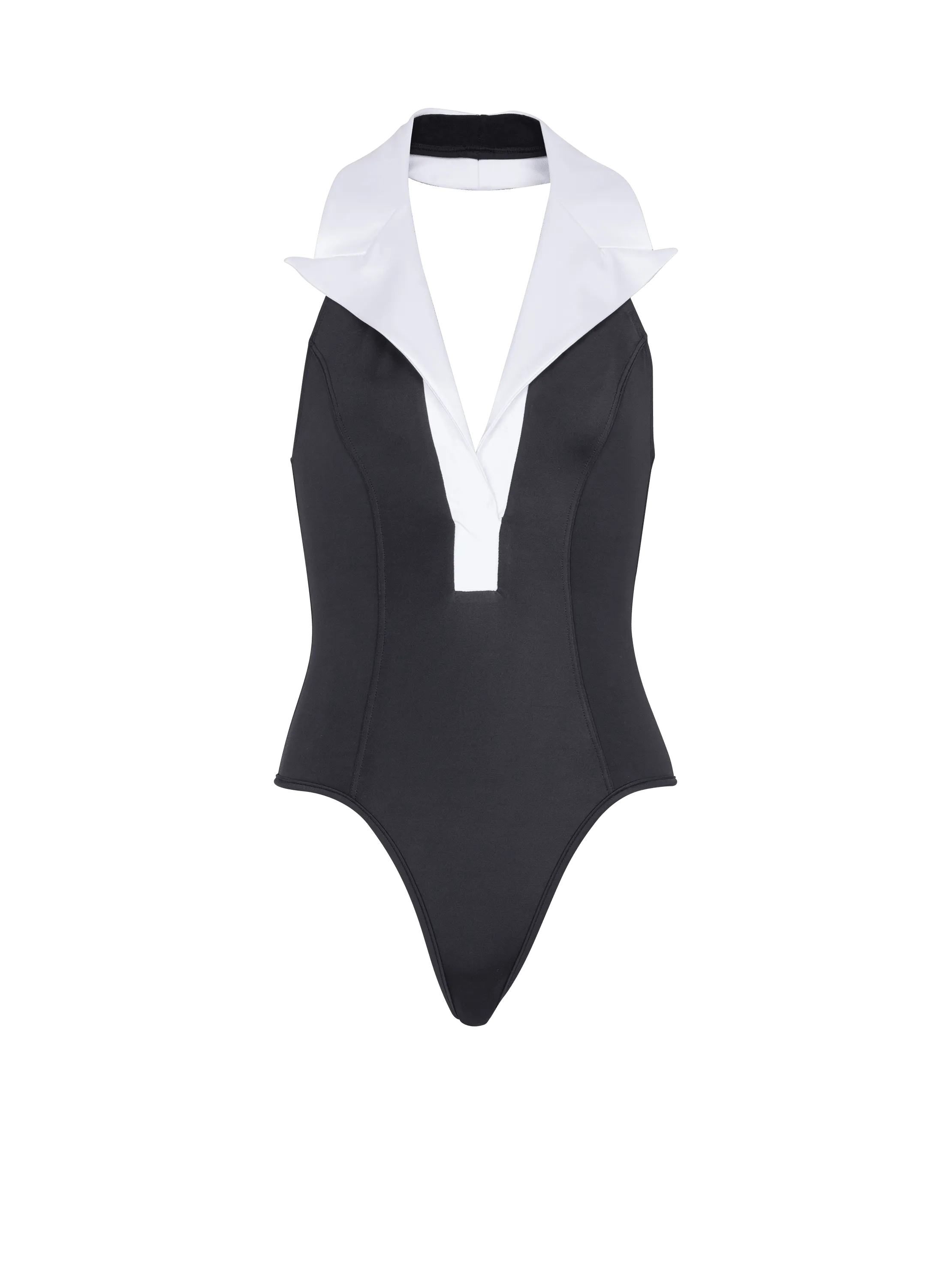 One-piece swimsuit with contrasting collar