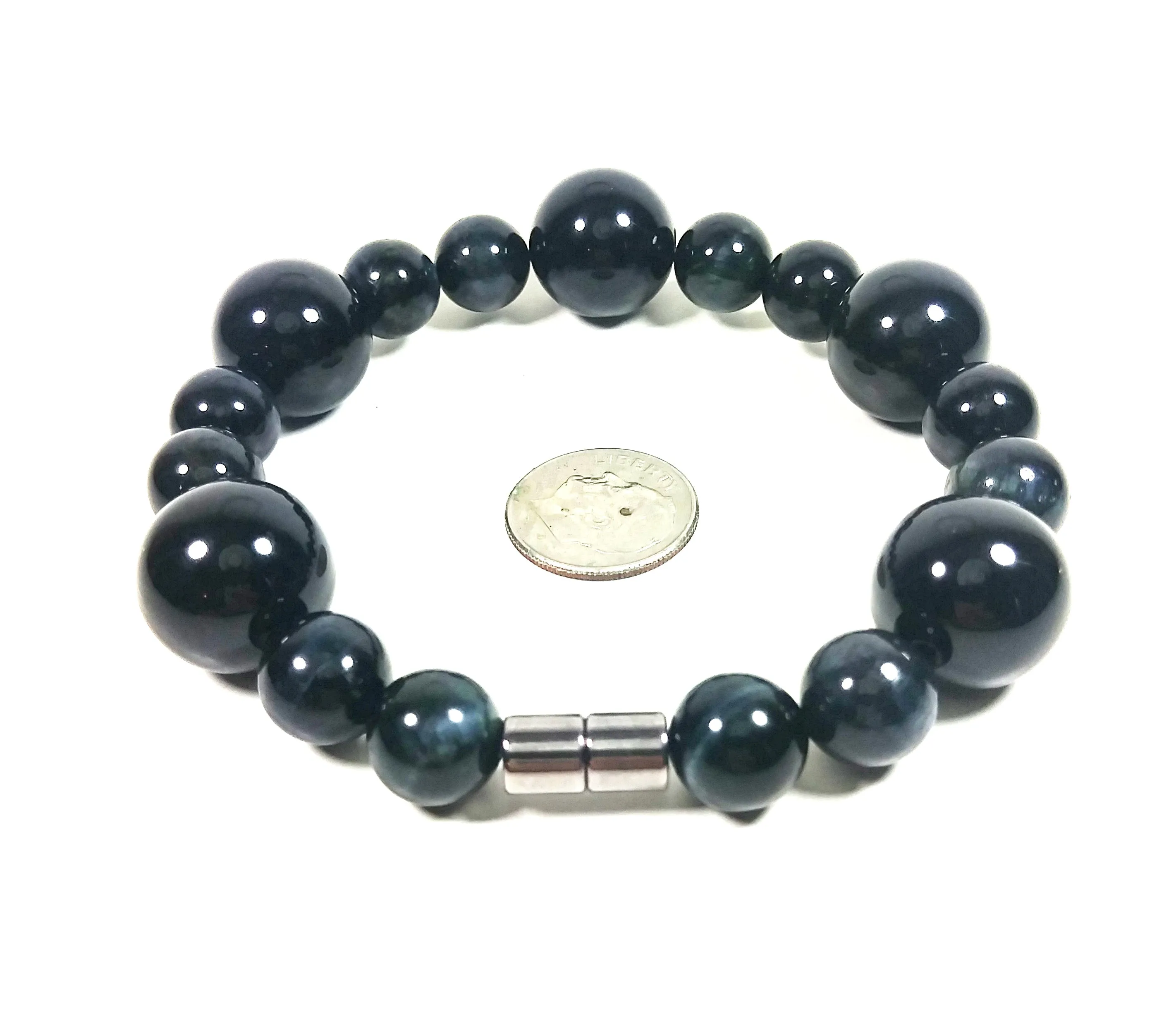 Onyx and Blue Tigers Eye Beaded Bracelet