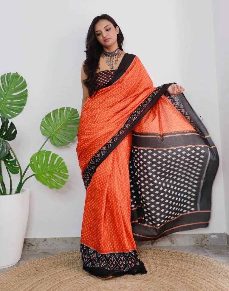 Orange Printed Cotton Saree