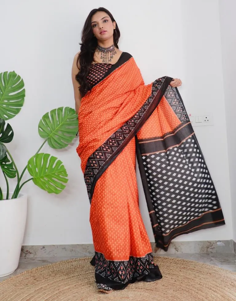 Orange Printed Cotton Saree