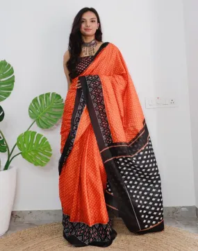 Orange Printed Cotton Saree