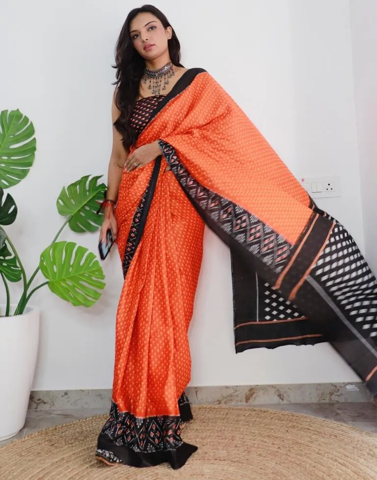 Orange Printed Cotton Saree