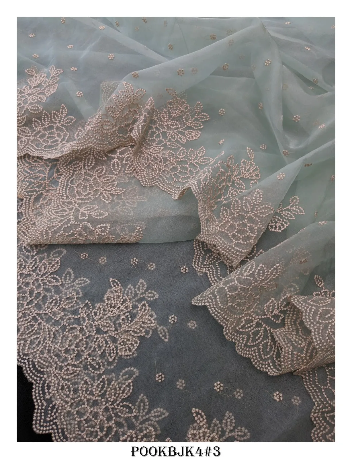 Pastel Green  , Christmas Special White shade Point Embroidered Organza Saree with Blouse Piece-KIA001PGO