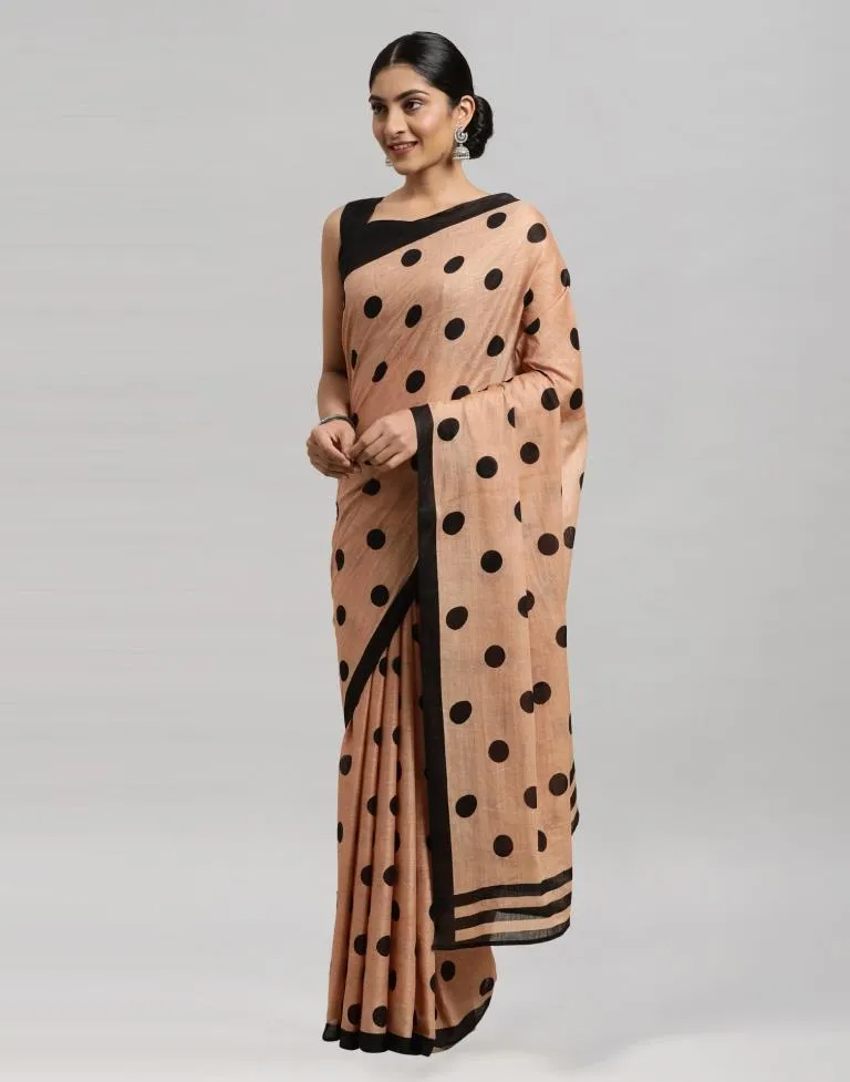 Peach Printed Cotton Saree