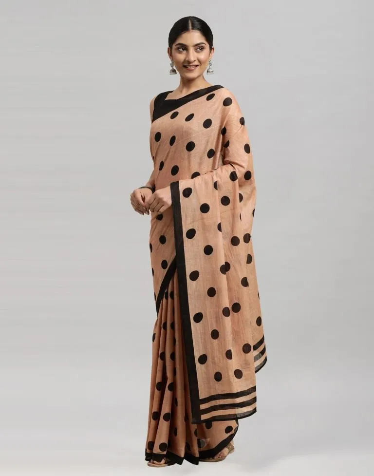 Peach Printed Cotton Saree